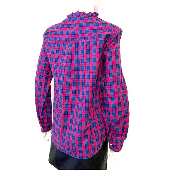 GAP Cotton Plaid Pink Blue Ruffle Popover Top, Small - Picture 4 of 7